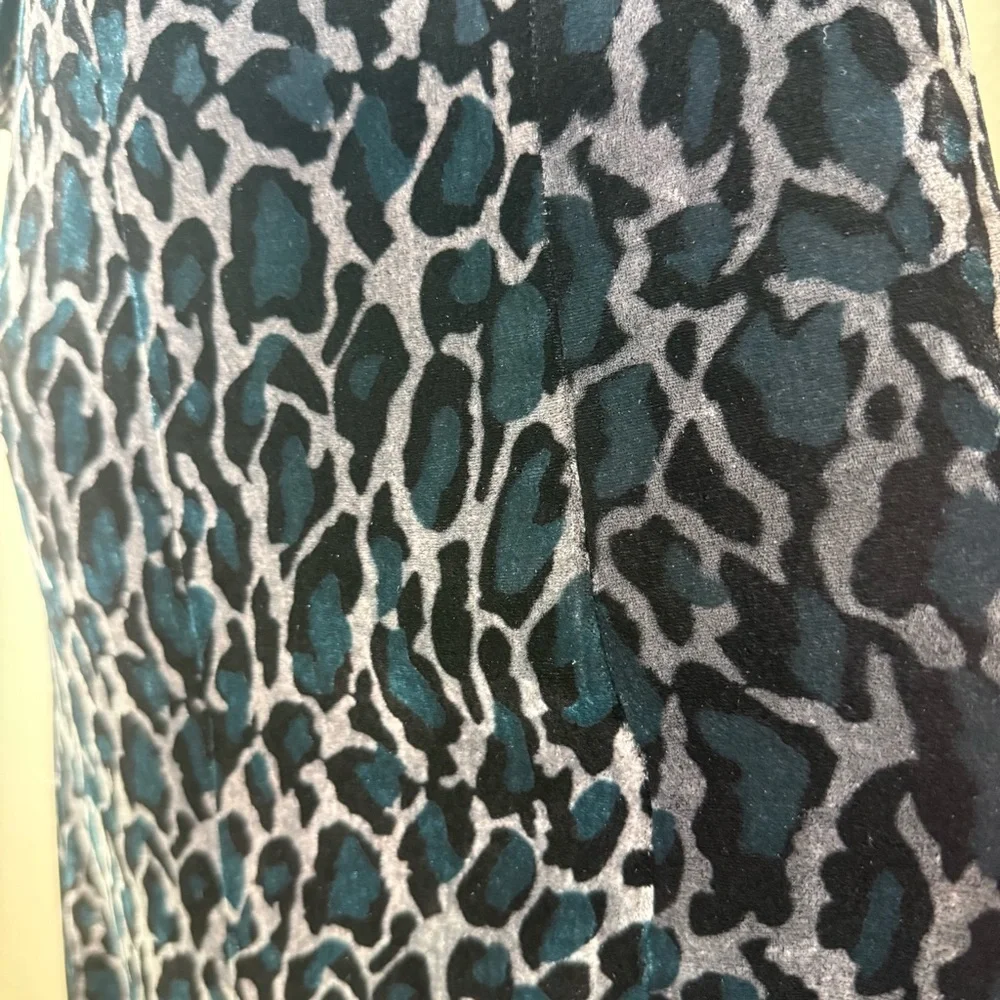 Vintage Opera at Richards Blue Animal Print Velvet Maxi Plunge Dress Size 16 UK